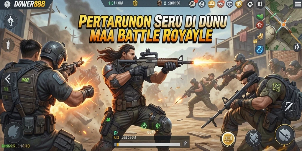 Tangkapan layar DOWER88 menampilkan aksi seru dalam pertarungan Battle Royale.