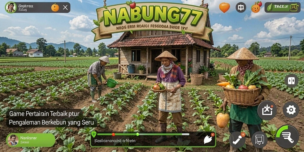Screenshot menunjukkan gameplay seru di NABUNG77 dengan lahan pertanian yang indah.