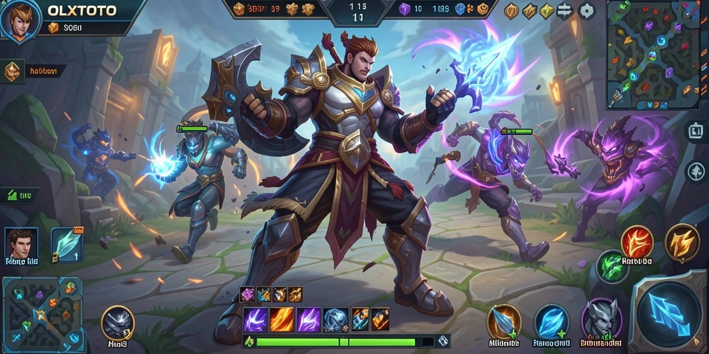 Screenshot gameplay OLXTOTO menampilkan pertarungan seru di arena MOBA.