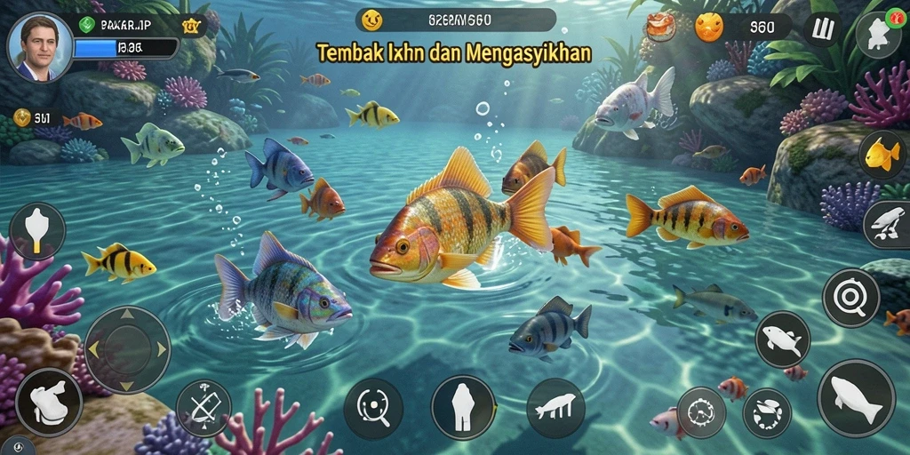 Screenshot gameplay PAKARJP yang menunjukkan aksi menembak ikan.