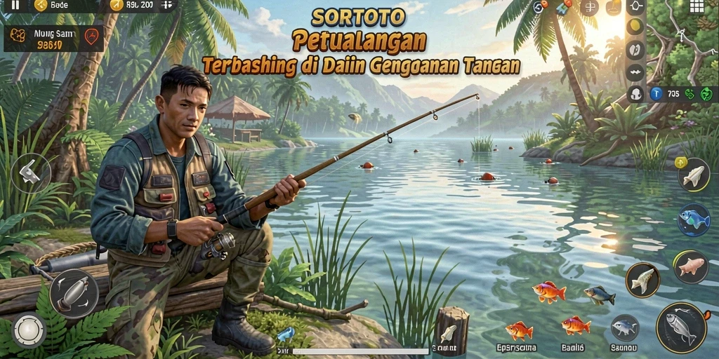 Gameplay SORTOTO yang menampilkan pengalaman memancing yang seru.